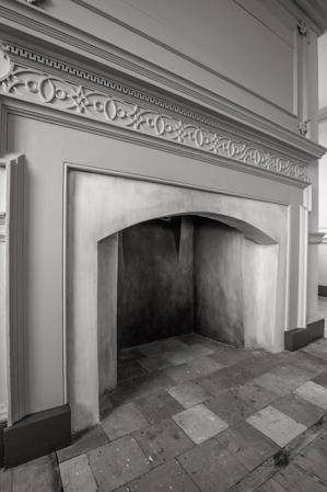 Drawing room mantel as created in 1769; niches in firebox create